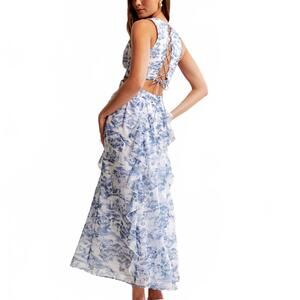 Abercrombie & Fitch Blue Floral Maxi Dress Corset Back (M)